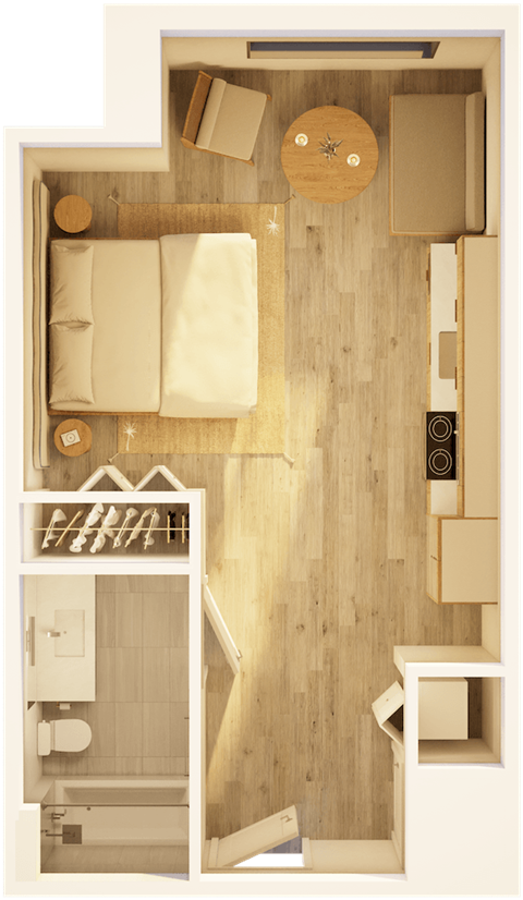 Floor plan for studio, 1 bath, 457 sqft